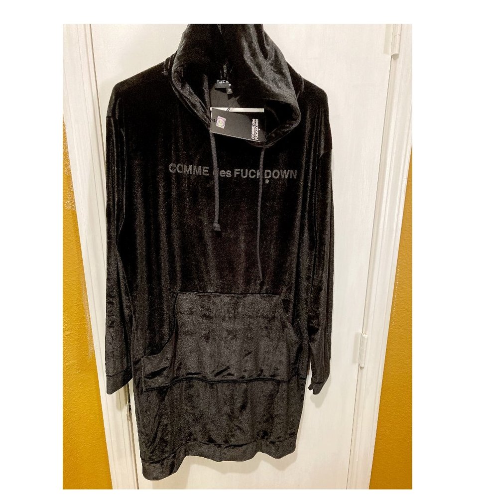 Comme des F*ck Down women's XL longline velour kangaroo pocket hoodie sweatshirt